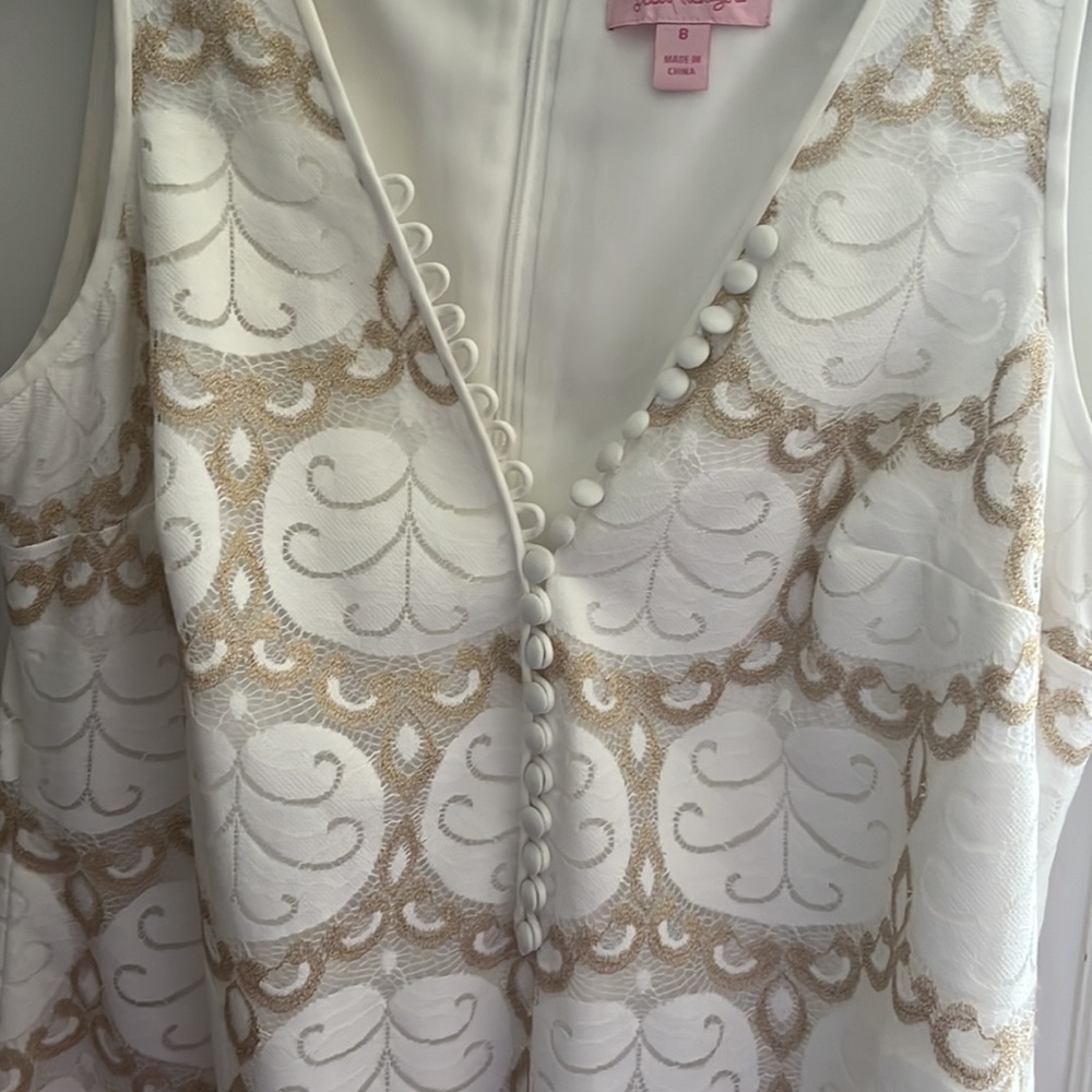 VGU Lilly Pulitzer Dress Size 8. Glittery Gold & White - Picture 4 of 5